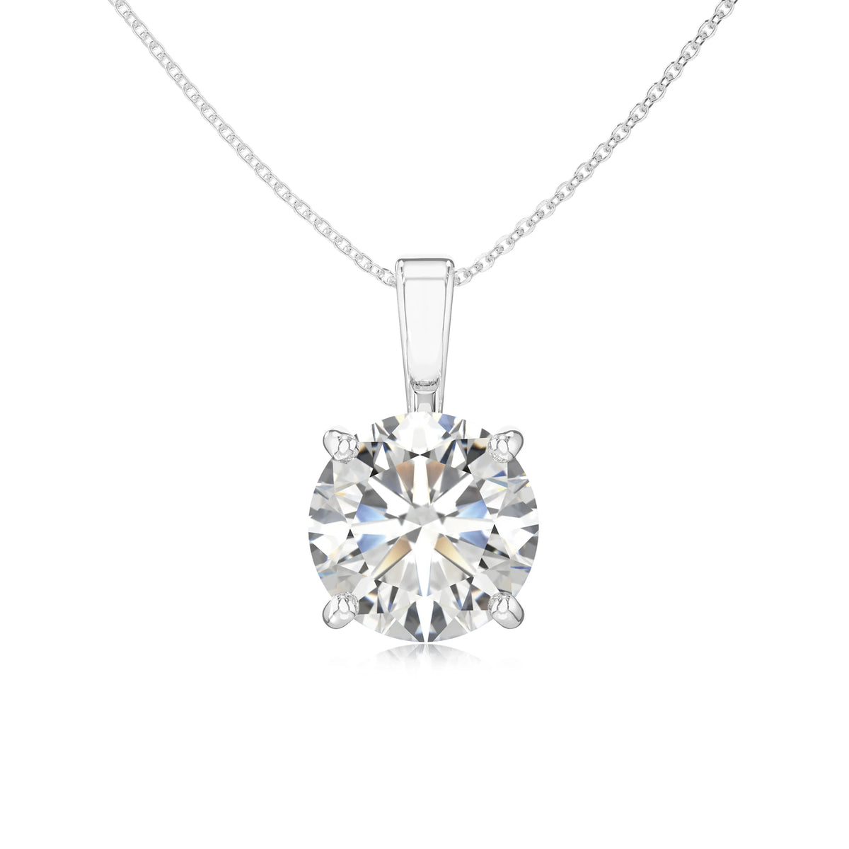 lab grown moissanite round solitaire necklaces in sterling silver 