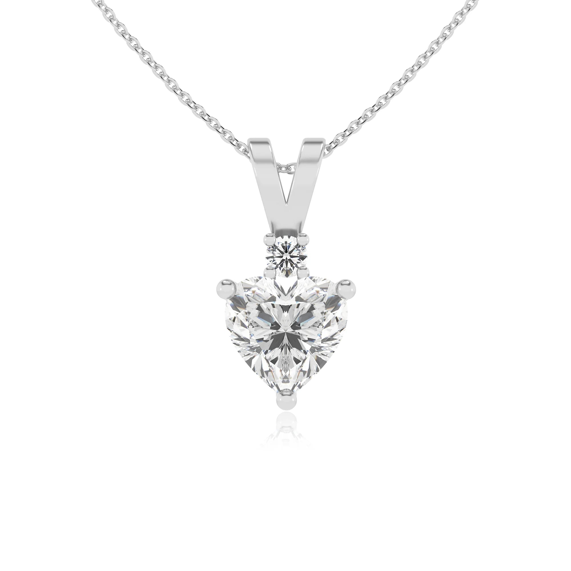 lab grown moissanite heart solitaire v-bale necklaces in platinum 