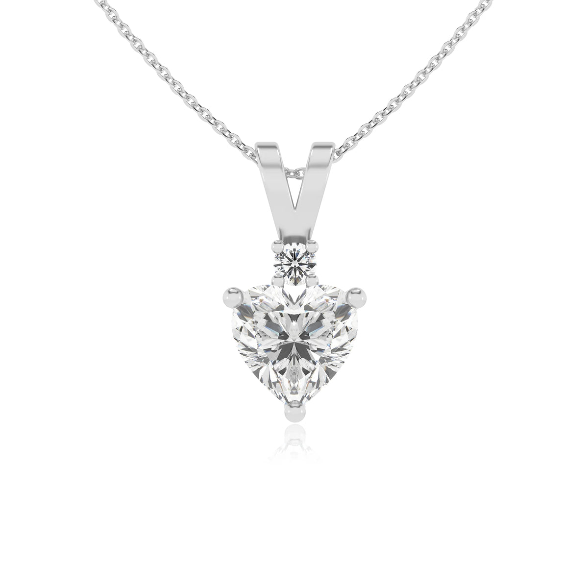 lab grown moissanite heart solitaire v-bale necklaces in platinum 