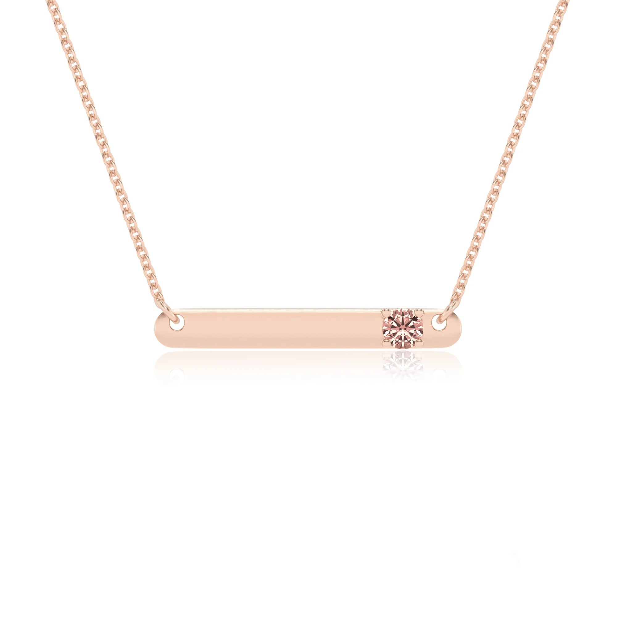 lab grown morganite round bar v-bale necklaces in rose gold 