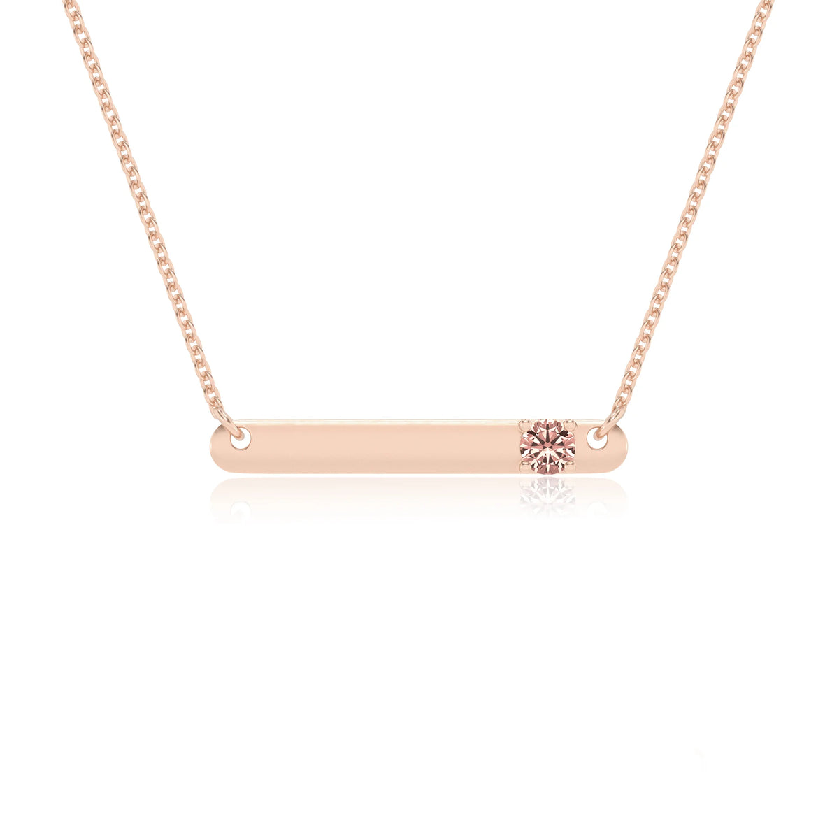 lab grown morganite round bar v-bale necklaces in rose gold 