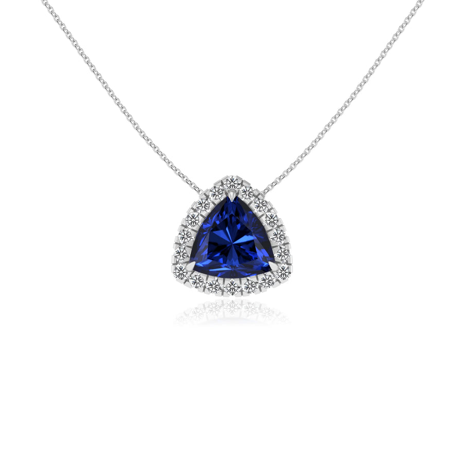 lab grown blue sapphire trillion solitaire necklaces in platinum 