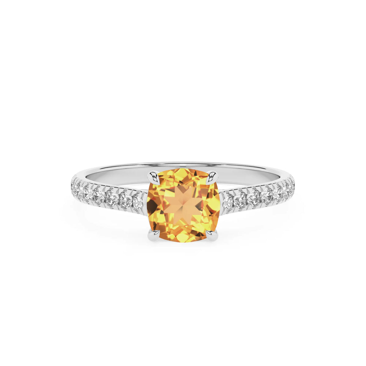 lab grown citrine cushion half eternity solitaire engagement rings in sterling silver 