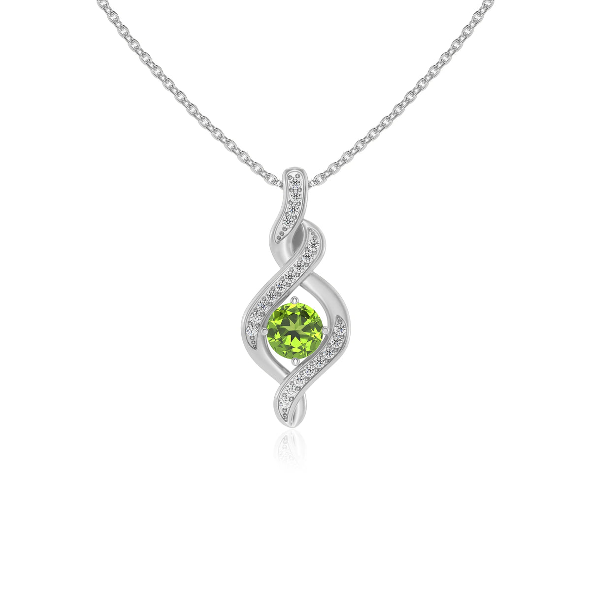 natural peridot round solitaire necklaces in platinum 