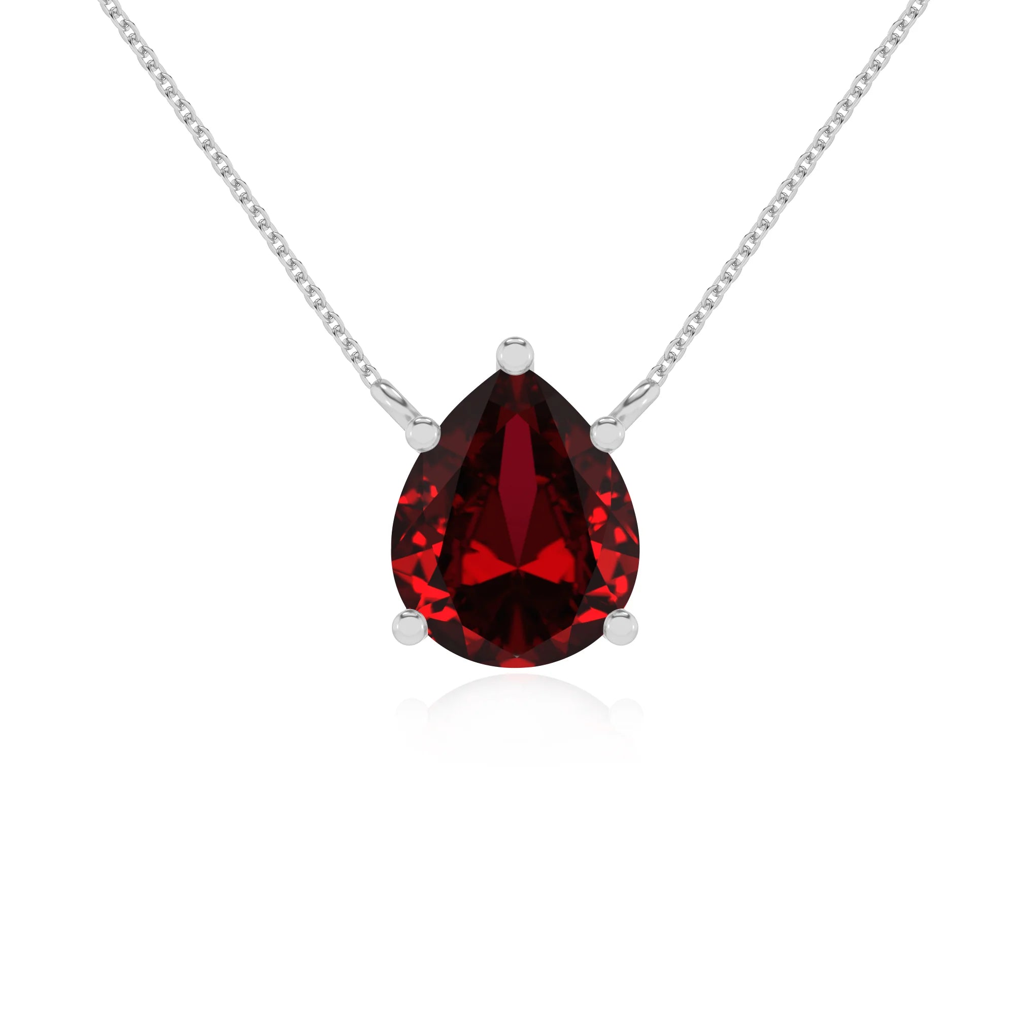 lab grown ruby pear solitaire necklaces in white gold 