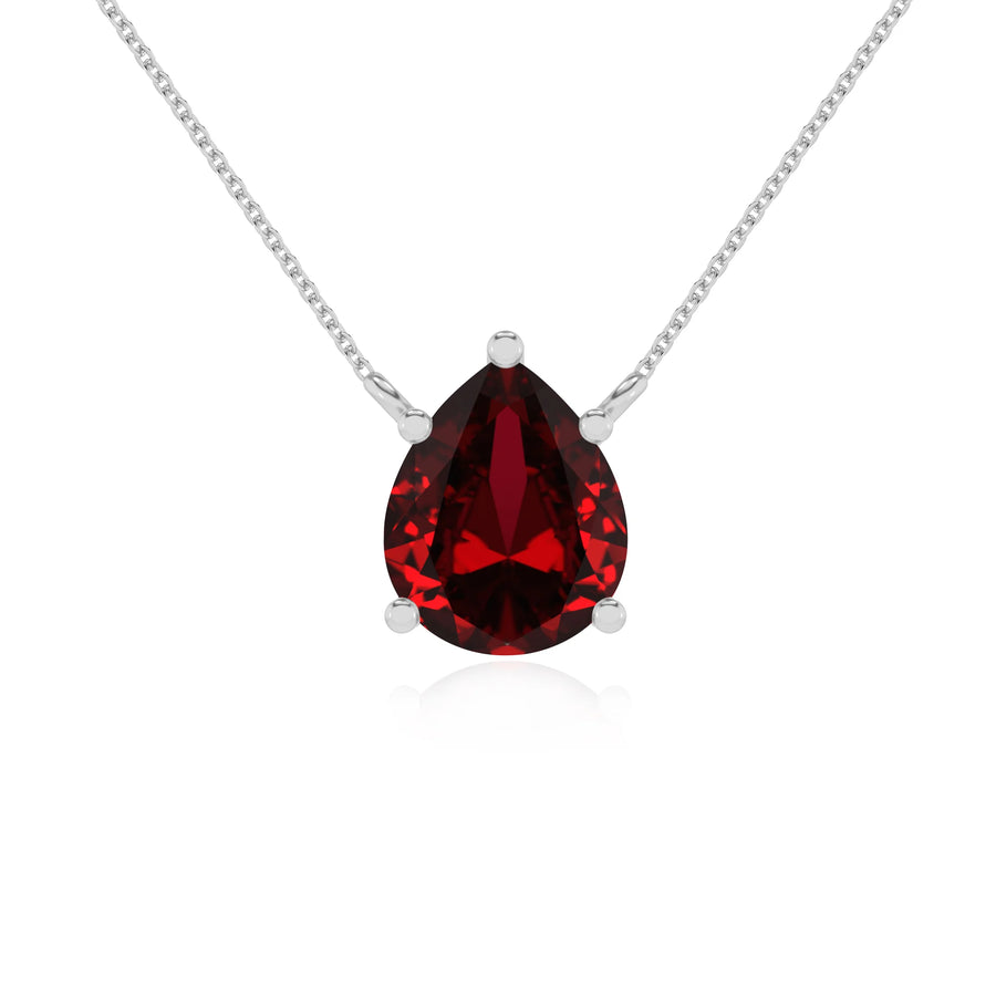 lab grown ruby pear solitaire necklaces in white gold 