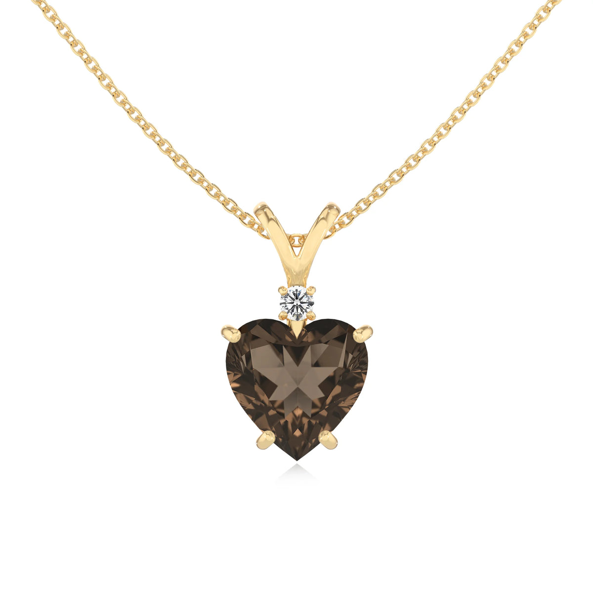 natural smoky-quartz heart solitaire v-bale necklaces in yellow gold 