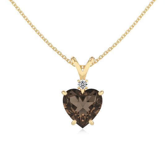 natural smoky-quartz heart solitaire v-bale necklaces in yellow gold 