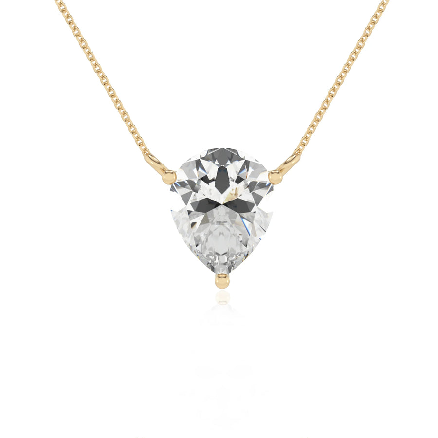 lab grown moissanite pear solitaire necklaces in yellow gold 