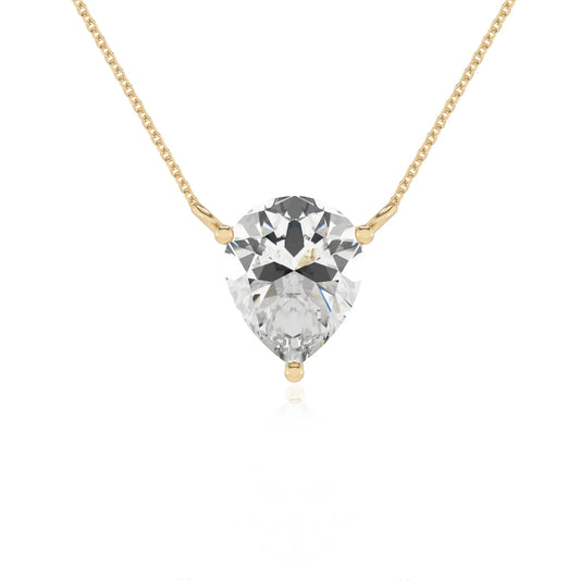 lab grown moissanite pear solitaire necklaces in yellow gold 