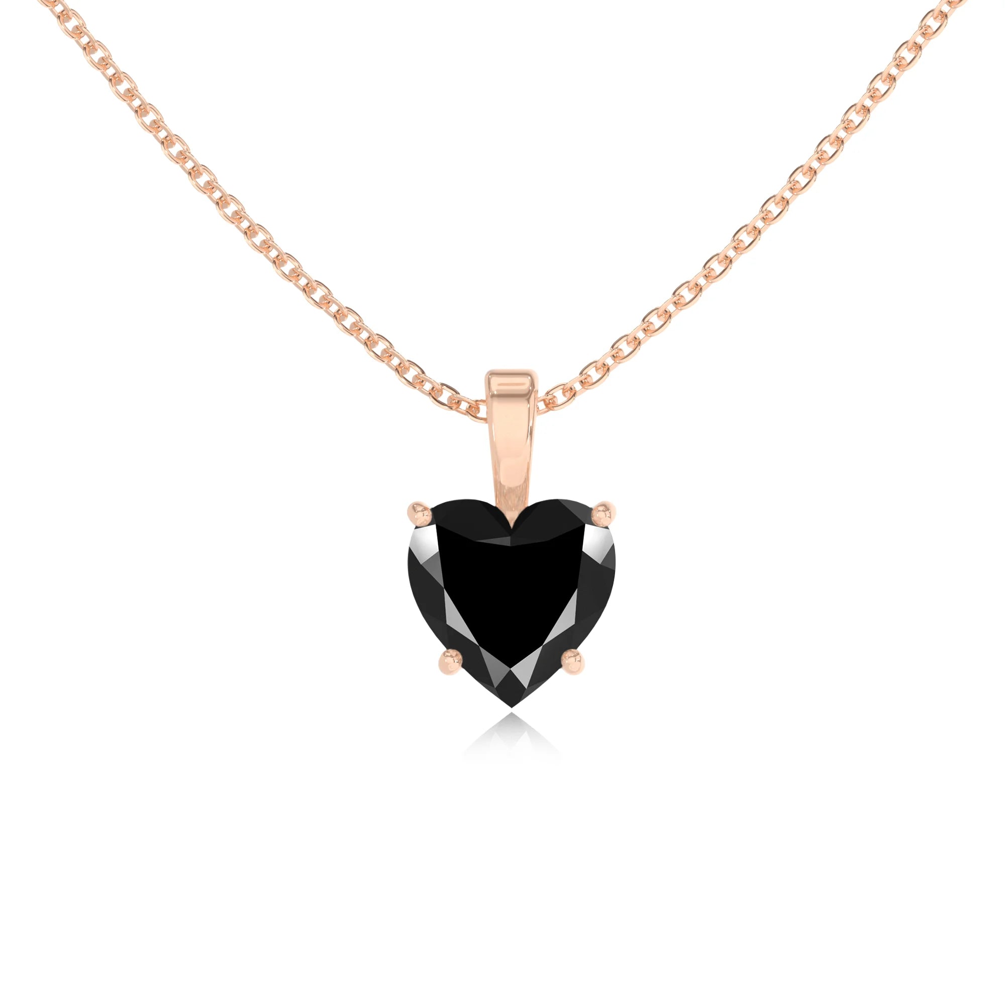 natural black-onyx heart solitaire necklaces in rose gold 