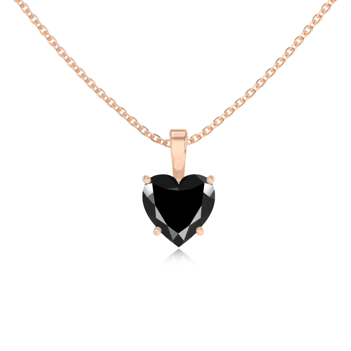 natural black-onyx heart solitaire necklaces in rose gold 