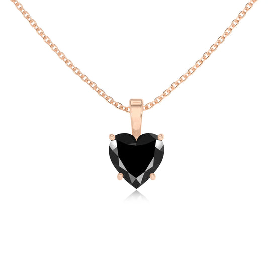 natural black-onyx heart solitaire necklaces in rose gold 