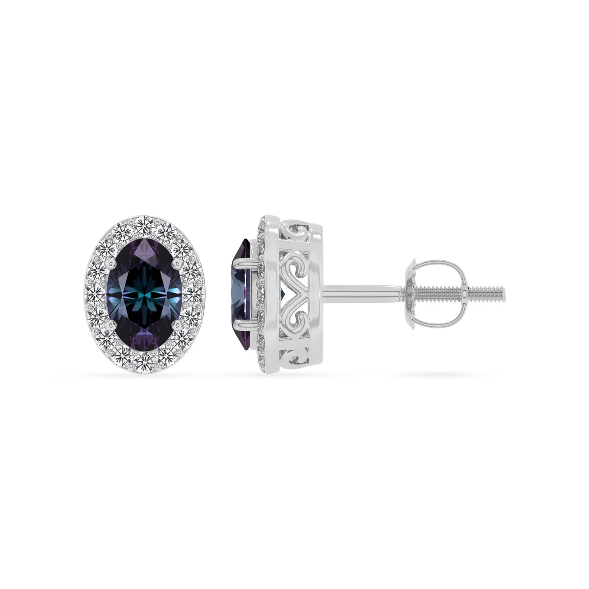 lab grown alexandrite oval stud earrings in platinum 