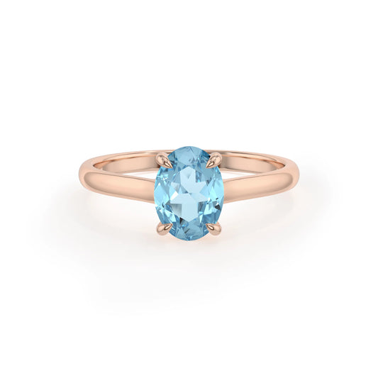 lab grown aquamarine oval solitaire rings in rose gold 