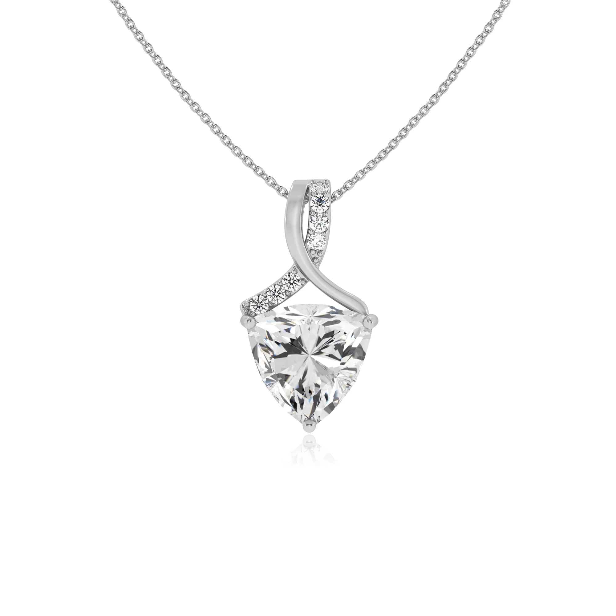 lab grown moissanite trillion solitaire necklaces in white gold 