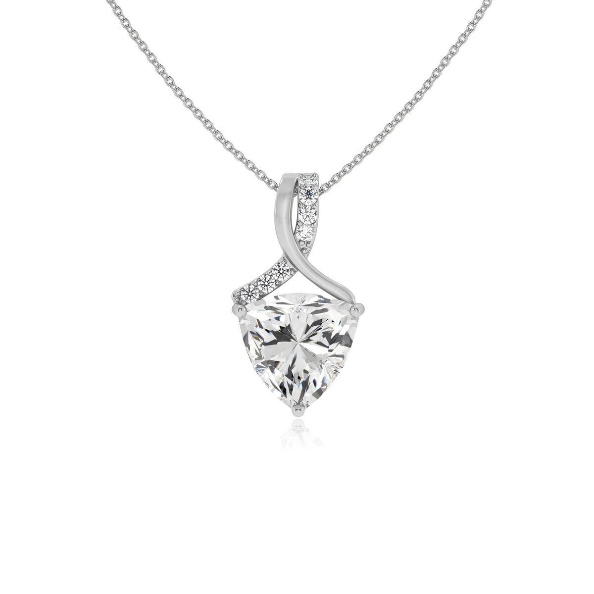 lab grown moissanite trillion solitaire necklaces in white gold 