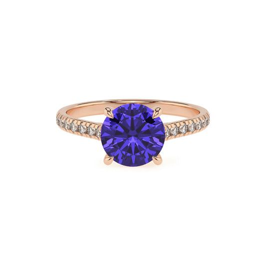 lab grown tanzanite round half eternity solitaire engagement rings in rose gold 