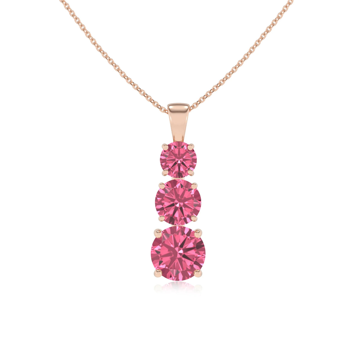 lab grown pink-tourmaline round bar v-bale necklaces in rose gold 
