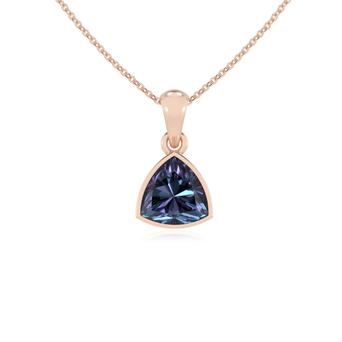 lab grown alexandrite trillion solitaire necklaces in rose gold 