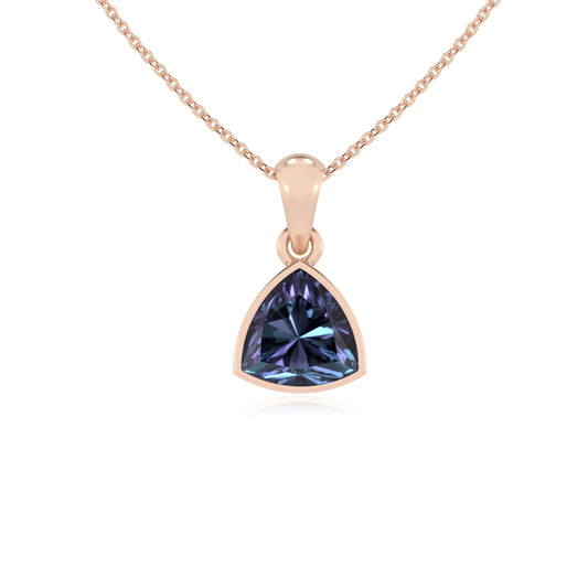 lab grown alexandrite trillion solitaire necklaces in rose gold 