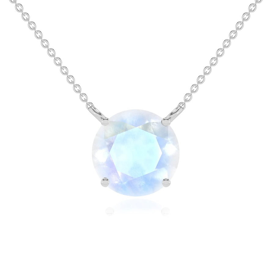 natural rainbow-moonstone round solitaire necklaces in sterling silver 
