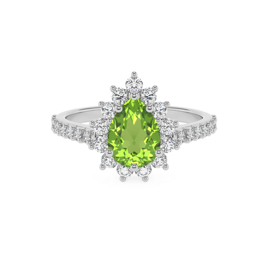 natural peridot pear solitaire rings in sterling silver 