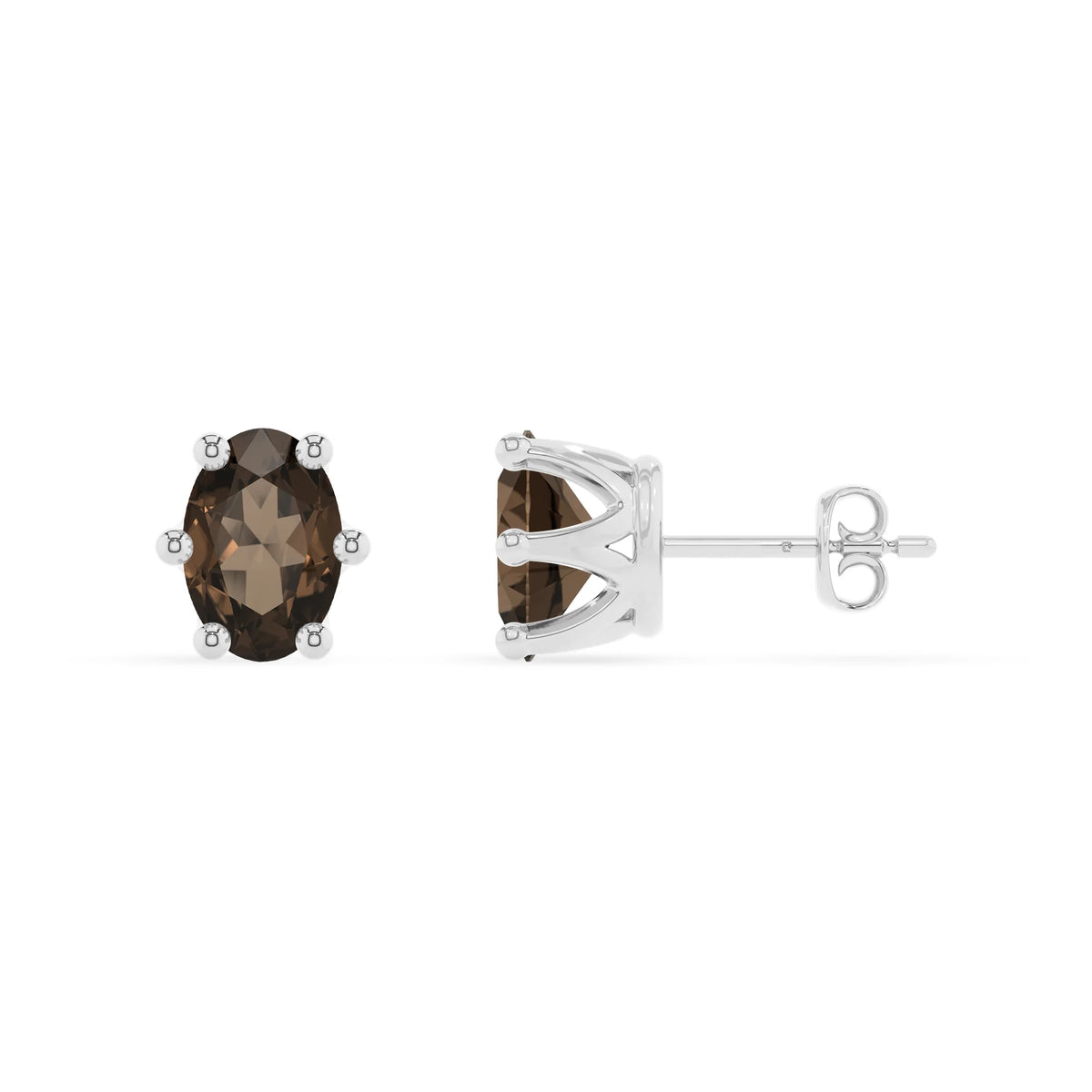 natural smoky quartz oval stud earrings in sterling silver 