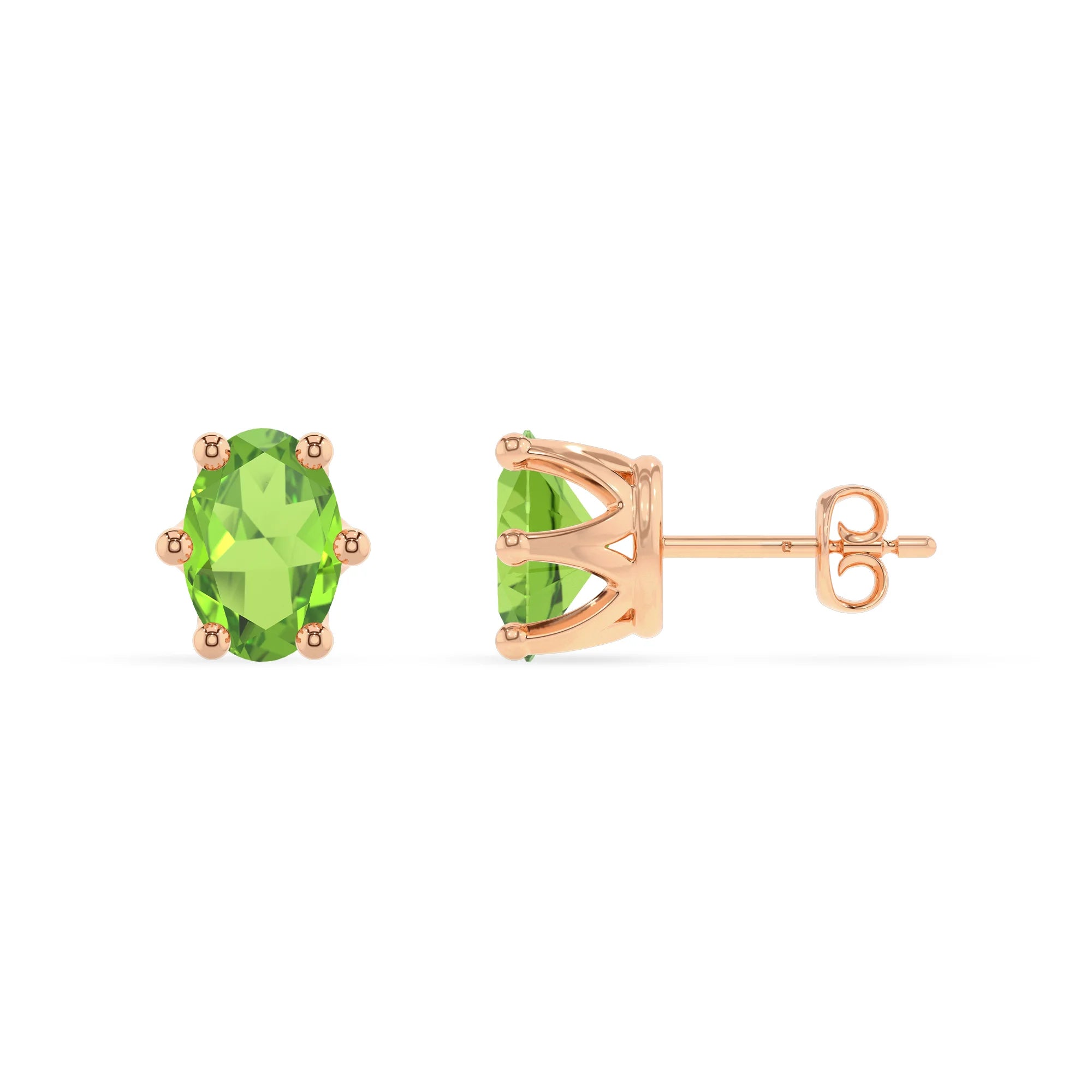 natural peridot oval stud earrings in rose gold 
