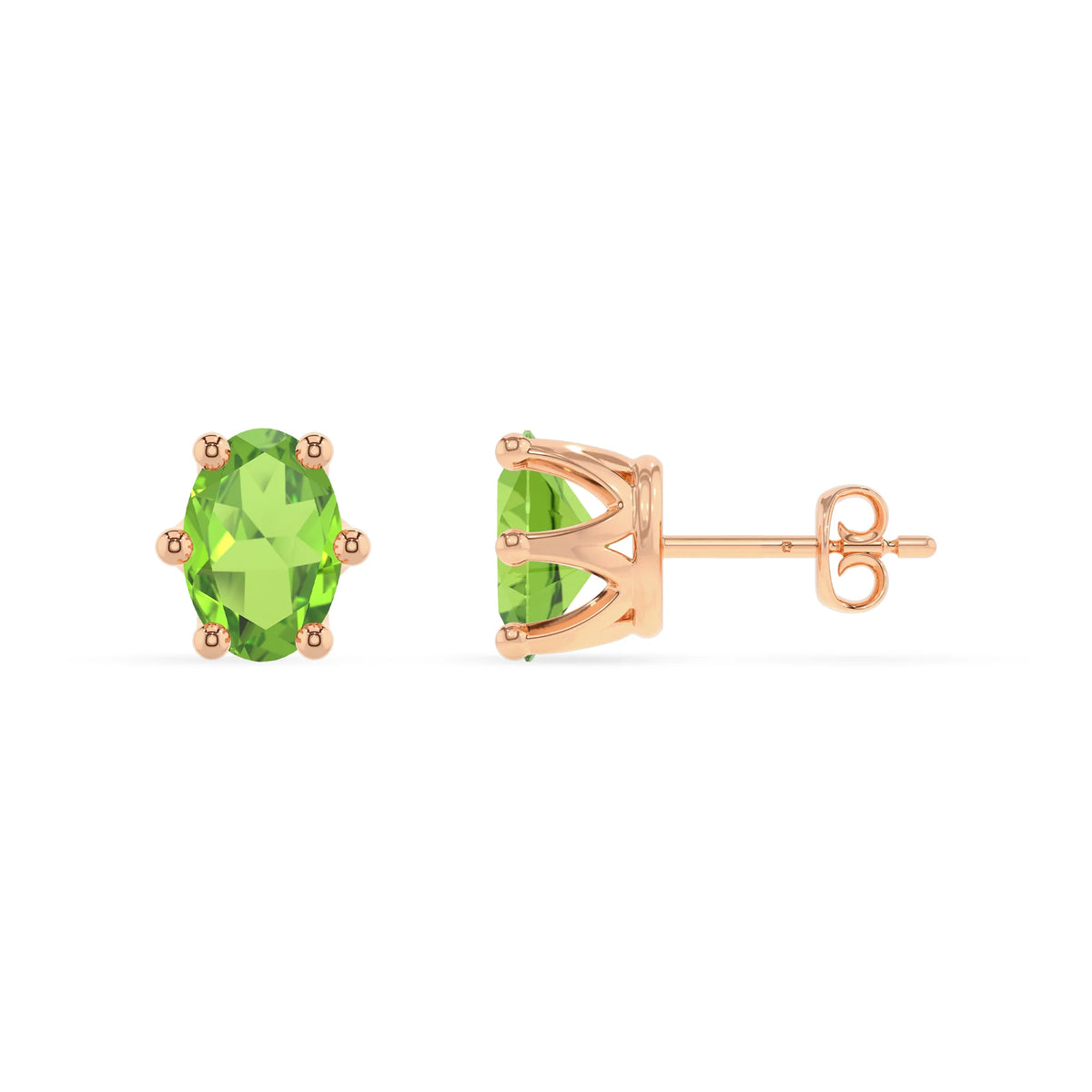 natural peridot oval stud earrings in rose gold 