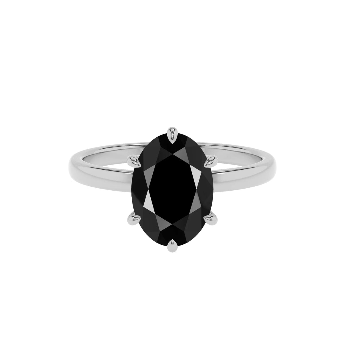 natural black-onyx oval solitaire rings in white gold 