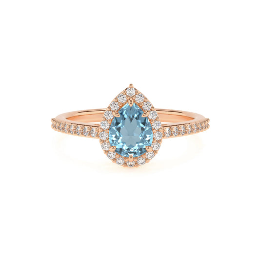 lab grown aquamarine pear solitaire rings in rose gold 