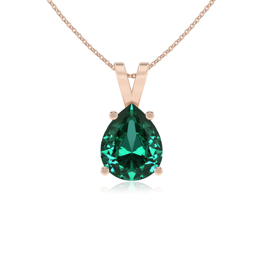 lab grown emerald pear solitaire v-bale necklaces in rose gold 