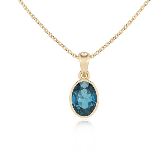 natural london-blue-topaz oval solitaire necklaces in yellow gold 