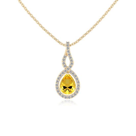 lab grown yellow-sapphire pear necklaces in yellow gold 