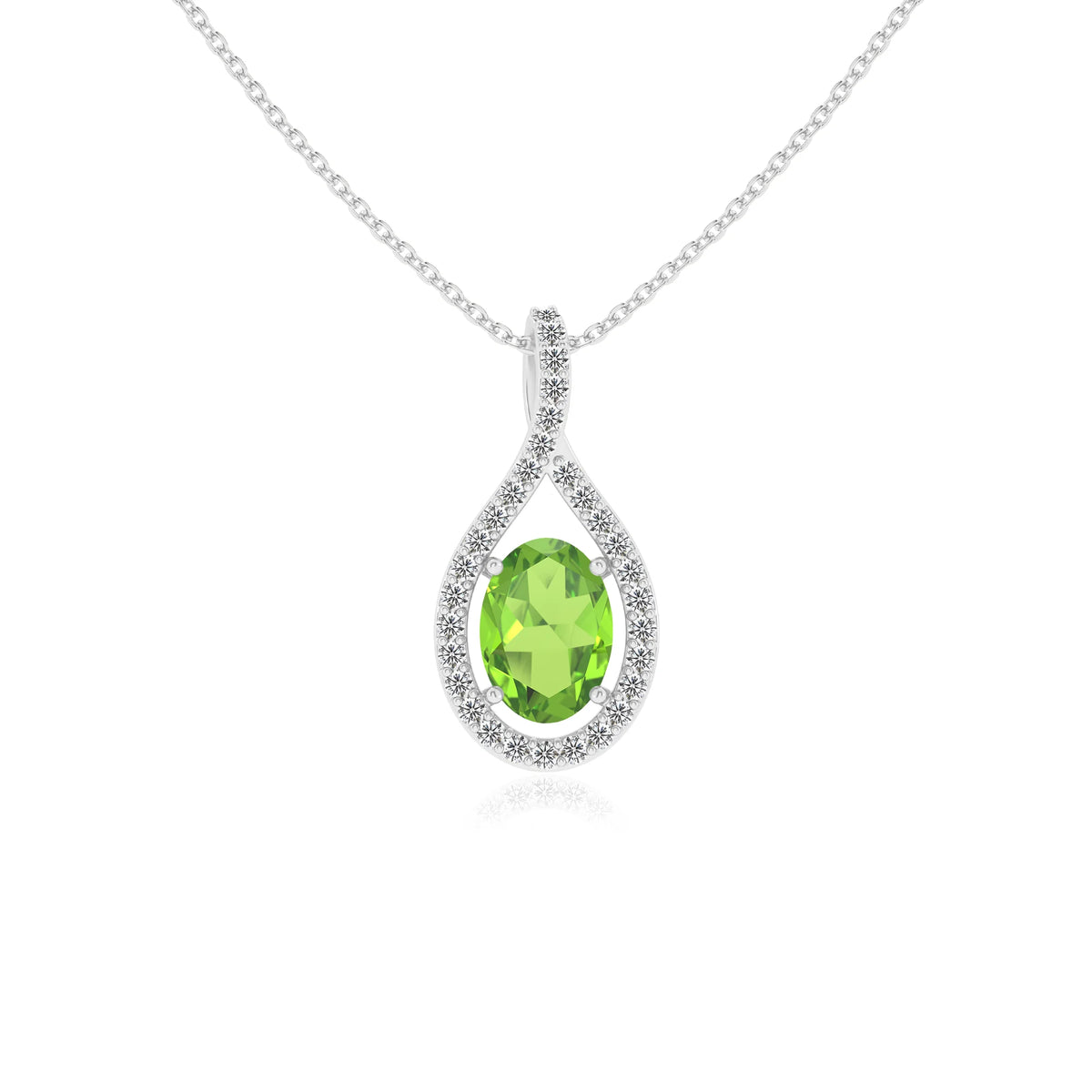natural peridot oval solitaire necklaces in platinum 