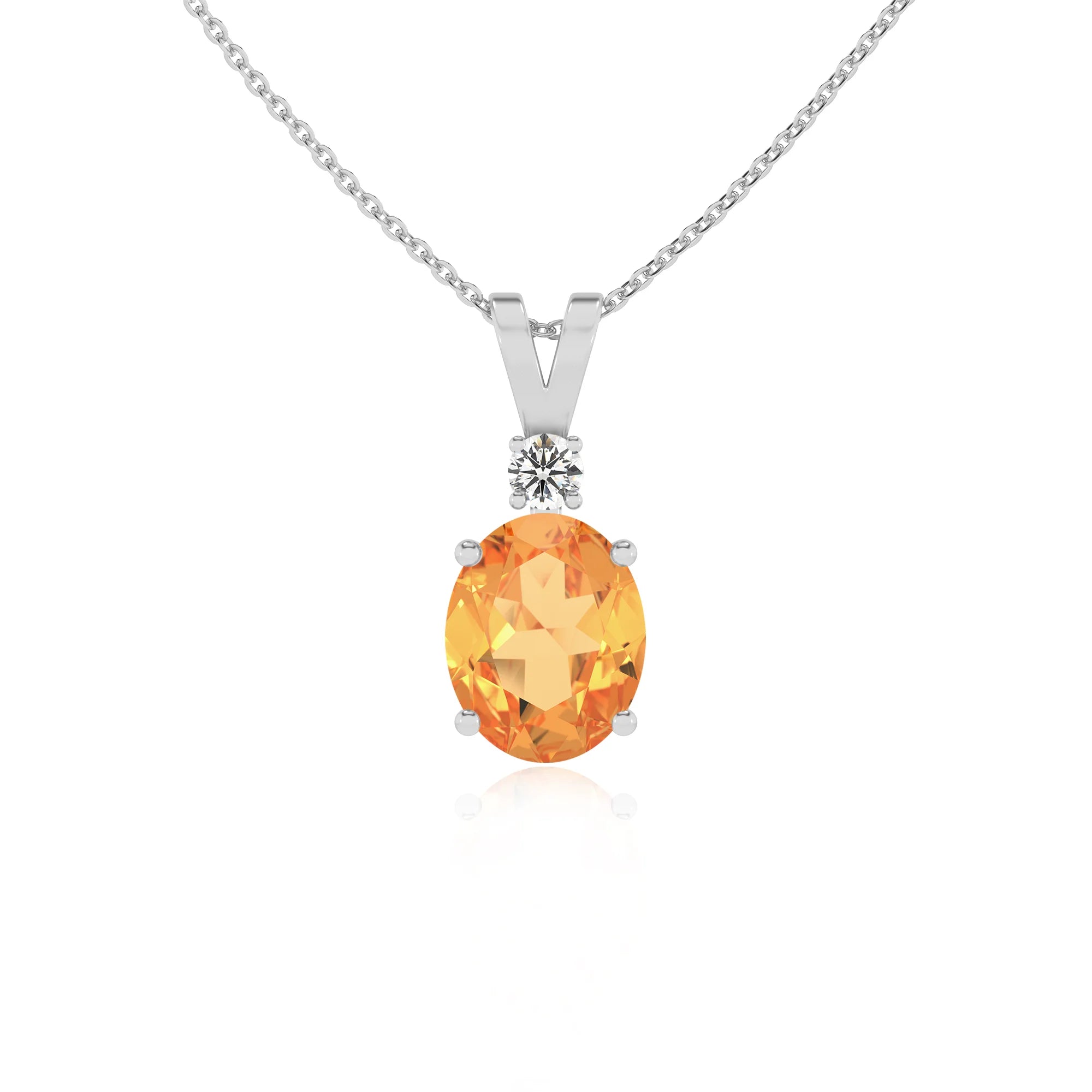 lab grown citrine oval solitaire v-bale necklaces in white gold 
