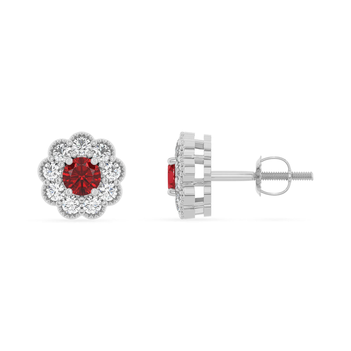 lab grown ruby round stud earrings in sterling silver 