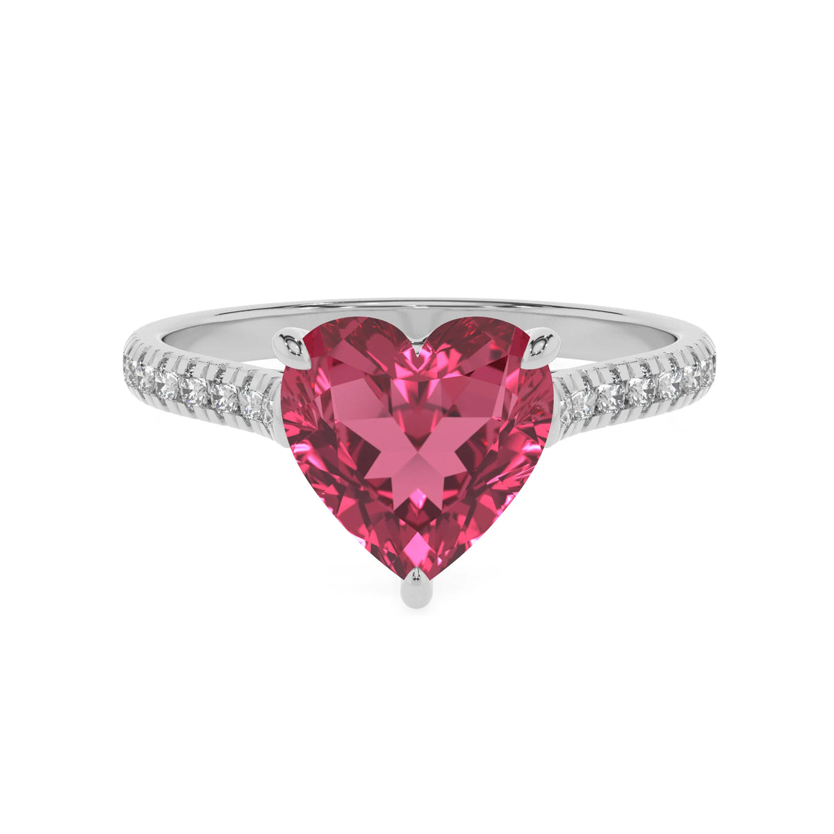 lab grown pink-tourmaline heart half eternity solitaire engagement rings in sterling silver 