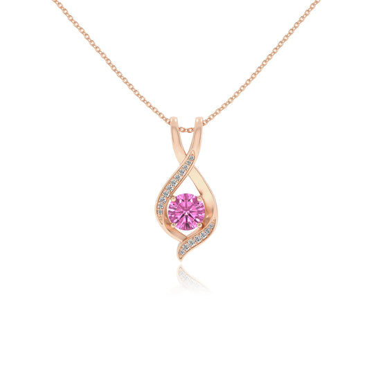 lab grown pink-sapphire round solitaire necklaces in rose gold 