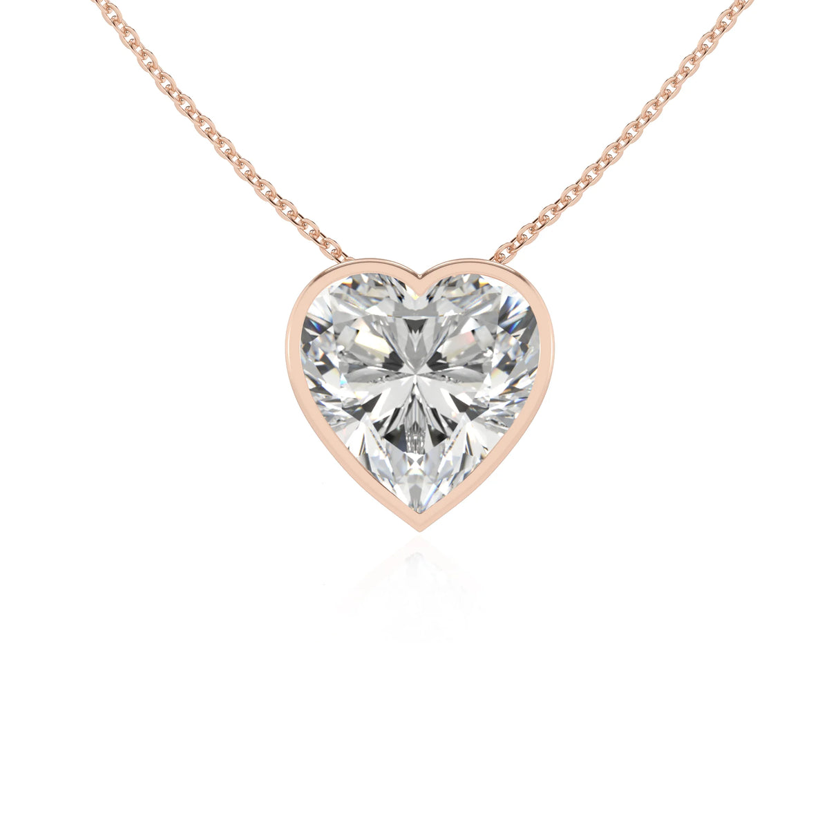 lab grown moissanite heart solitaire necklaces in rose gold 
