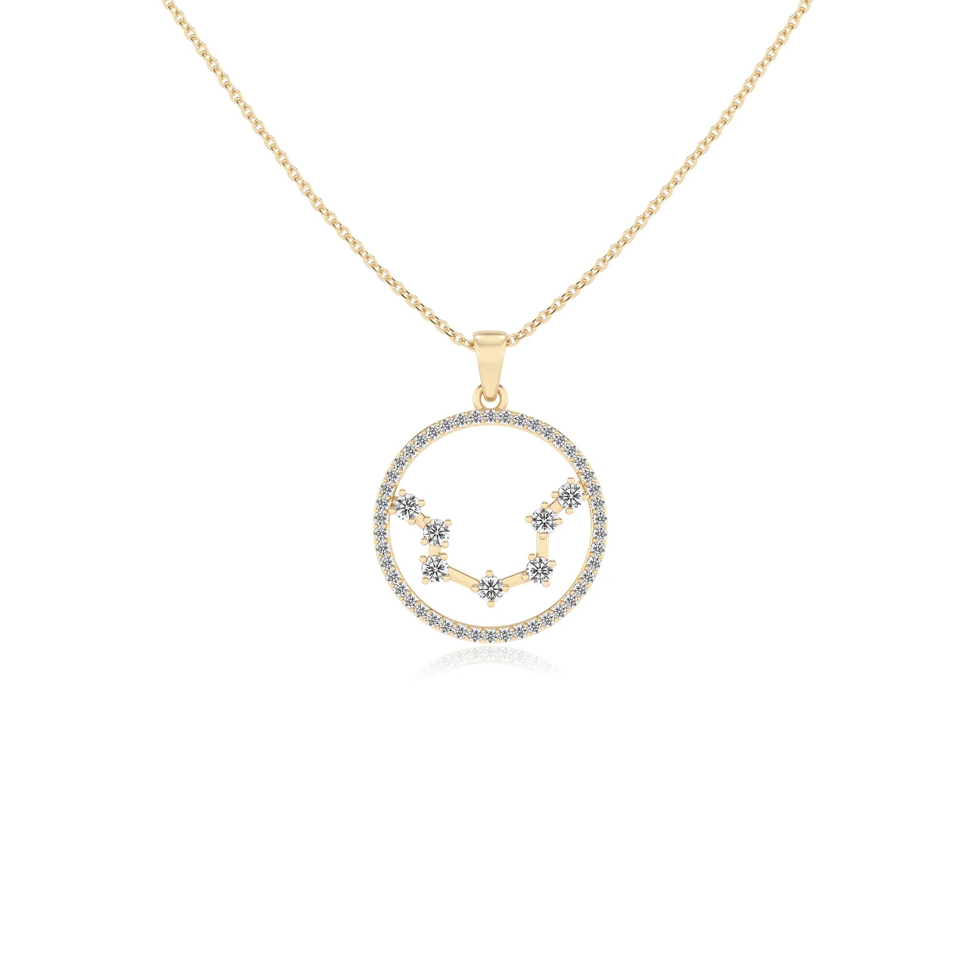 lab grown moissanite round necklaces in yellow gold 