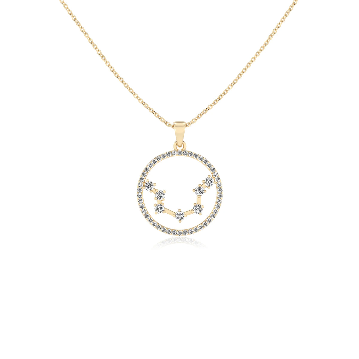 lab grown moissanite round necklaces in yellow gold 