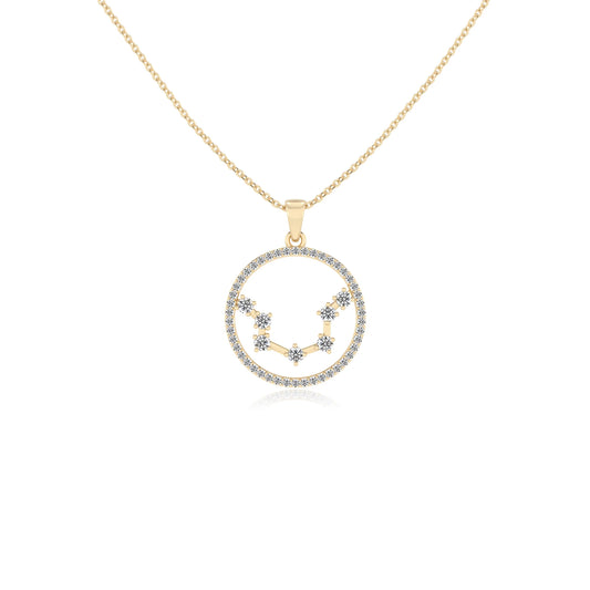lab grown moissanite round necklaces in yellow gold 