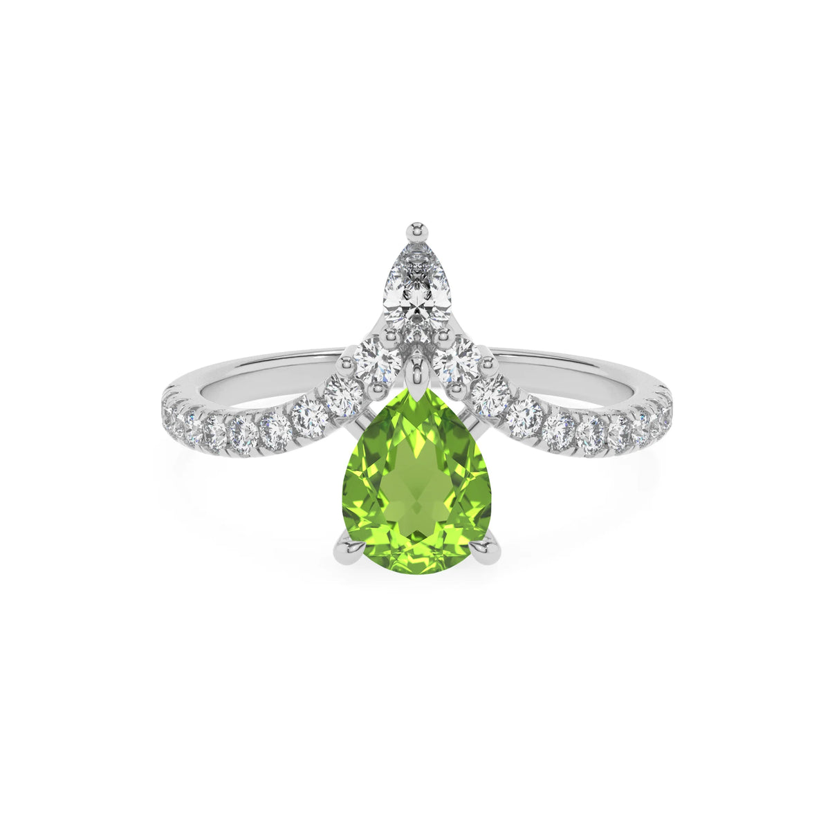 natural peridot pear solitaire rings in sterling silver 
