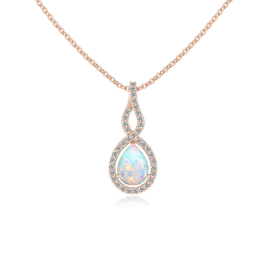 lab grown opal pear necklaces in rose gold 