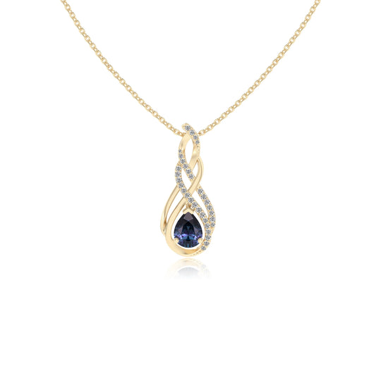lab grown alexandrite pear solitaire necklaces in yellow gold 
