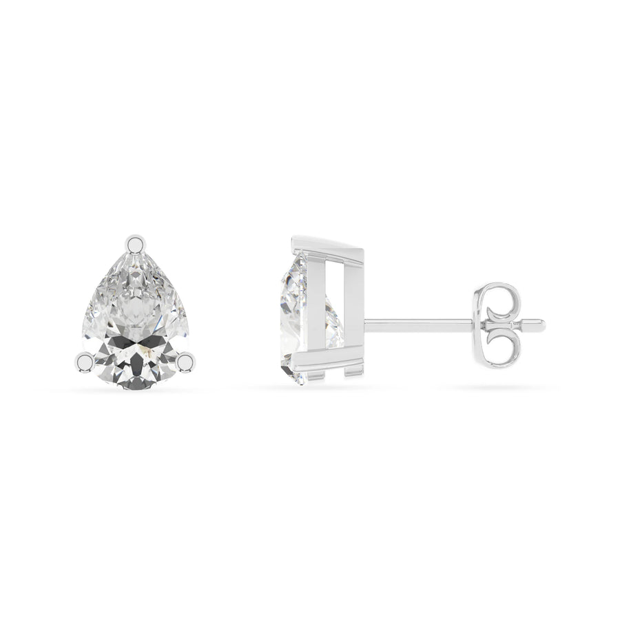 lab grown moissanite pear stud earrings in white gold 