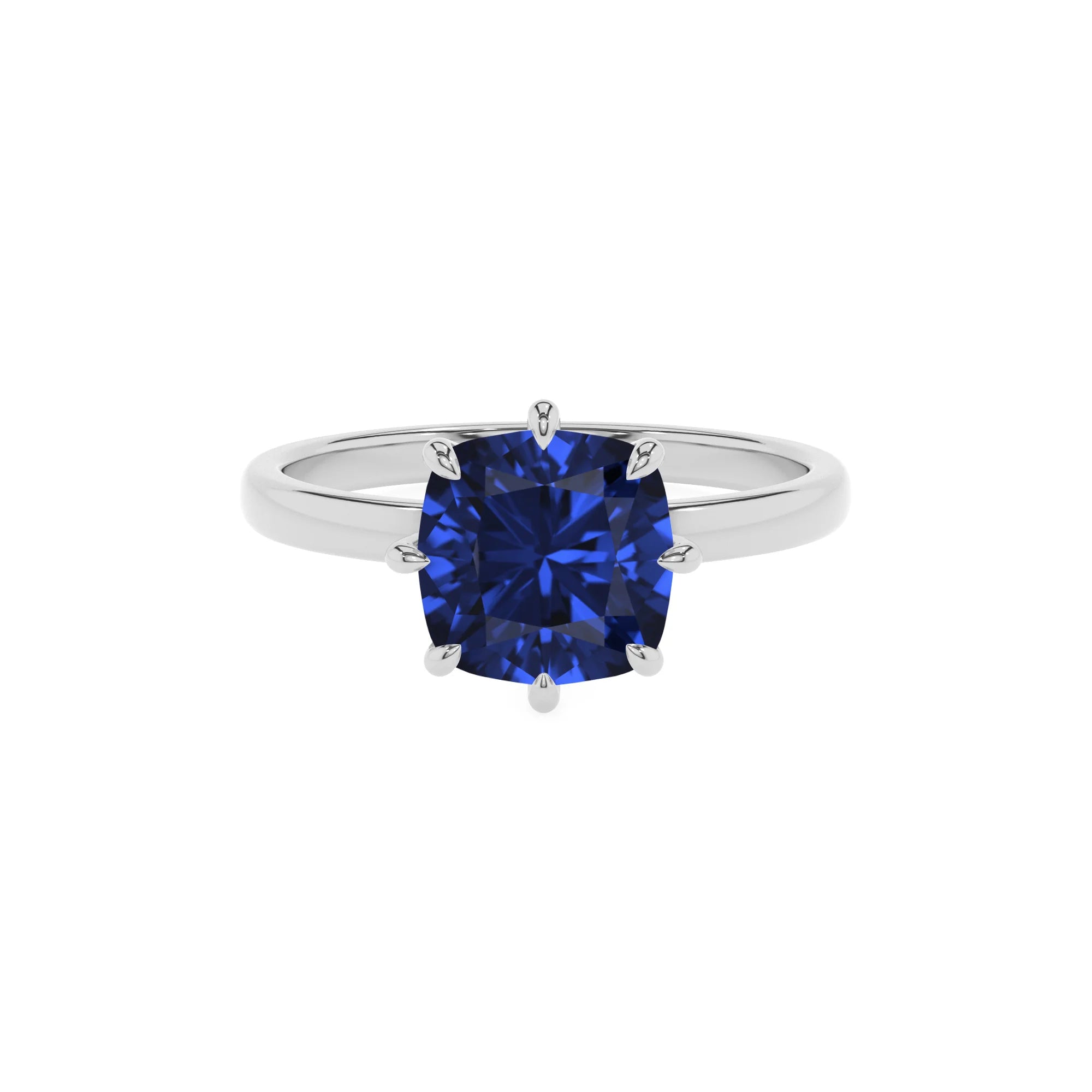 lab grown blue-sapphire cushion solitaire rings in white gold 