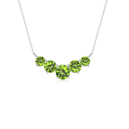 natural peridot round bar necklaces in white gold 